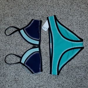 Bar lll Embroidered 2 Piece Bikini Swimsuit Set Top & Bottom Colorblock